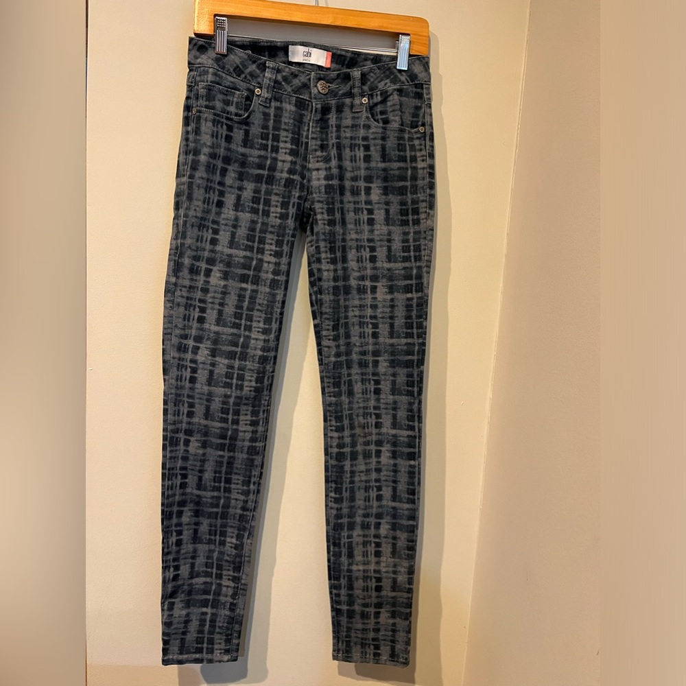 Cabi Jeans # 3047 Womens Size 2; Navy Gray Grid Skinny Denim Jeans